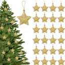 Shappy 48 Pcs Glitter Star Ornaments Christmas Tree Mini Hanging Stars Christmas Decorations Plastic Festive Embellishments for Holiday Party Weddings Home Decoration(Gold)