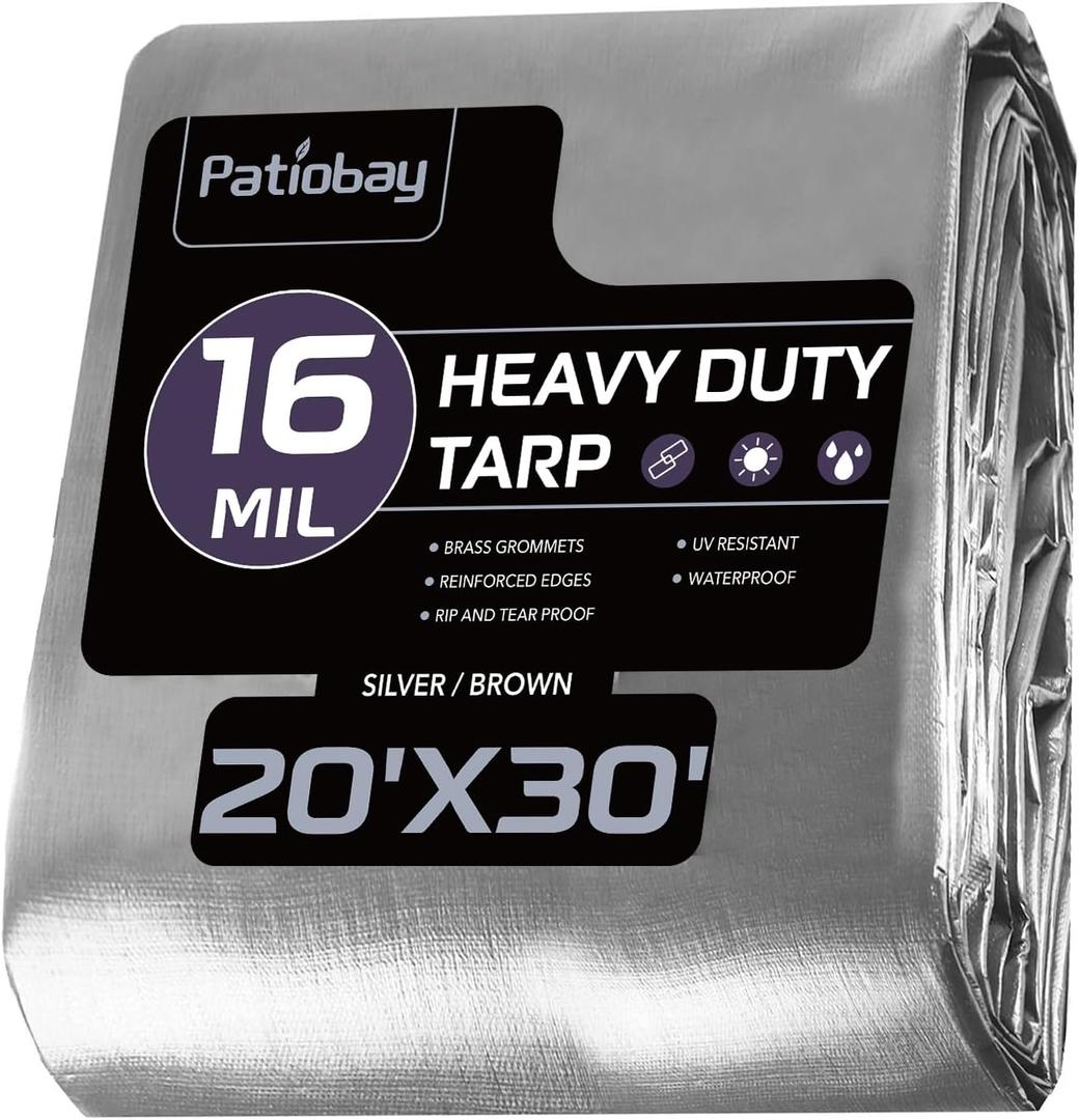 Tarp 20x30FT, 16 Mil Large Tarp, Waterproof Tarps Heavy Duty with Grommets Every 23.6", Thick Plastic Tarp, UV Resistant Tear&Fade Resistant, Reinforced Edges for Outdoor Pool Camp Tent