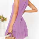 MITILLY Women's Casual T-Shirt Dresses Sleeveless V Neck Button Down A Line Loose Swing Short Dress with Pockets (Purple, L)