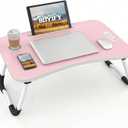 BUYIFY Folding Lap Desk, 23 Inch Portable Wood Blue Laptop Bed Desk Lap Desk with Cup Holder, for Working Reading Writing, Eating, Watching Movies for Bed Sofa Couch Floor -new008 Pink