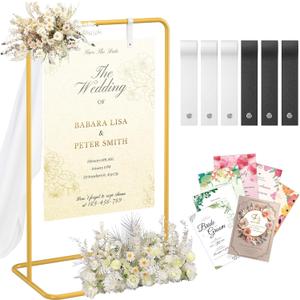 Wedding Sign Holder,Adjustable Welcome to Our Wedding Sign Holder Stand,Gold Easel Stand for Sign,W/Design Bundle & Leather Sign Hanging Straps,for Party,Wedding,Baby Shower,Graduation (Gold 4.2ft OR 5.7ft)