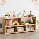 SpaceAid 5-Compartment Bookshelf, Montessori Bookcase for Toddlers, Wooden Book Shelf Organizer Storage Furniture for Kids Rooms, Playroom, Nursery and Classroom, 44.5 Wide, Natural