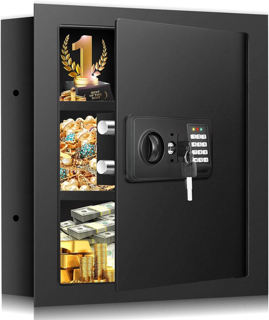17.72" Tall Wall Safes Between the Studs with Hidden Bottom Compartment, Heavy Duty Hidden Safe with Combination Lock, Compact in Wall Safe for Documents Money Valuables