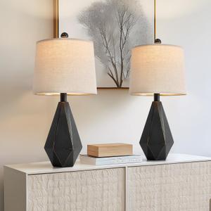 PoKat 20.25'' Table Lamps Set of 2, Bedside Lamp for nightstand, Small Farmhouse Lamps for Bedroom, Black Bedroom Lamps for Living Room, Nursery, Black, Suitable for Small Place (Black with Gold)