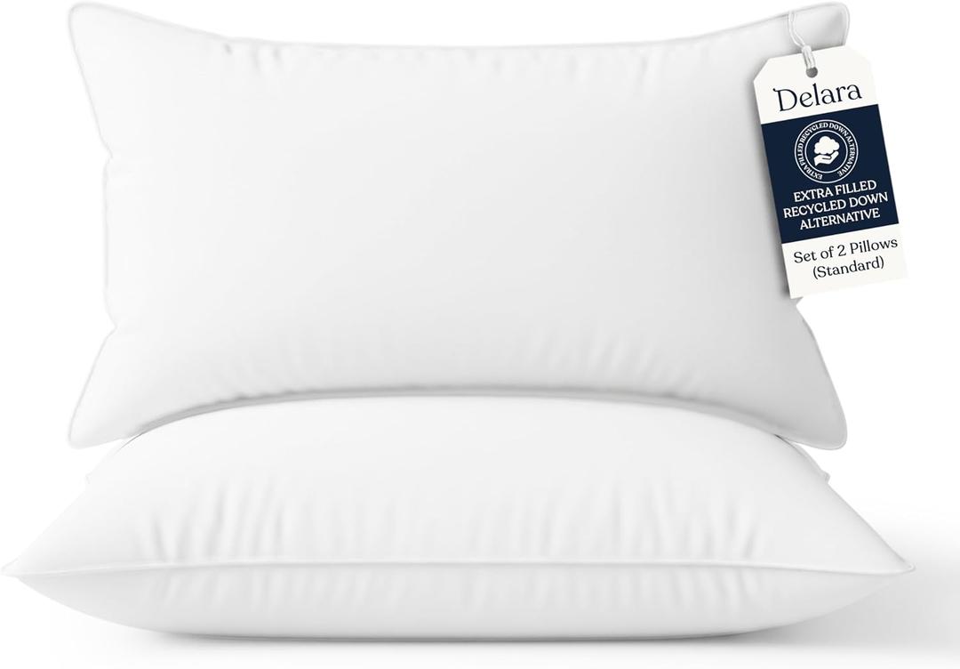 Bed Pillows Set of 2 GOTS Certified Organic Cotton Sateen Shell, Down Alternative Fill, Hypoallergenic, Cooling & Breathable, GOTS + Oeko-TEX + GRS, Eco-Friendly, Standard 20"x28"