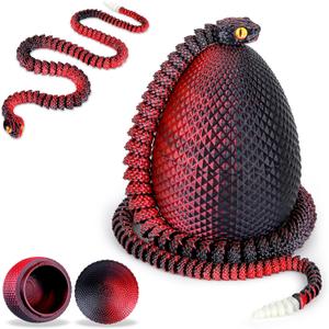 3D Printed Snake Eggs with Snake Inside,3D Printed Snake,3D Printed Animals,23.22 Inch Crystal Snake Fidget Toys,Articulated 3D Snake with 3D Snake Eggs Black Red