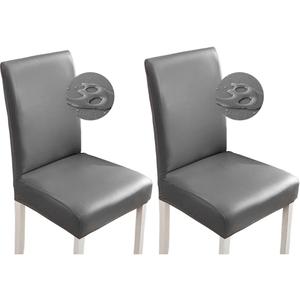 Shukii Stretch Dining Chair Covers Waterproof PU Leather Chair Slipcovers Chair Protector Cover Universal Chair Covers for Dining Room Kitchen Hotel (Set of 2, Gray) (Grey)