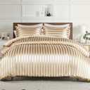 Whale Flotilla 3-Piece Reversible Silky Soft King Size Comforter Set, Luxury Stripe Satin Oversized Comforter Bedding Set with 2 Satin Pillowcases, Lightweight Duvet for All Seasons, Champagne