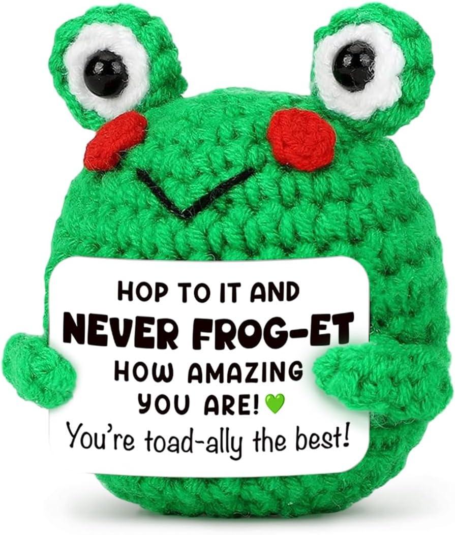 4 x Mini Frog Crochet Teacher Appreciation Gifts for Teachers, Mothers Day Gifts for Mom from Daughter Son, Cute Crochet for Mothers Day Decorations, Inspirational Gift Ideas for Friends, Coworkers