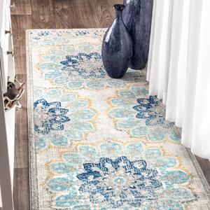 nuLOOM Kiyoko Vintage Floral Runner Rug, 2' 8" x 8', Blue