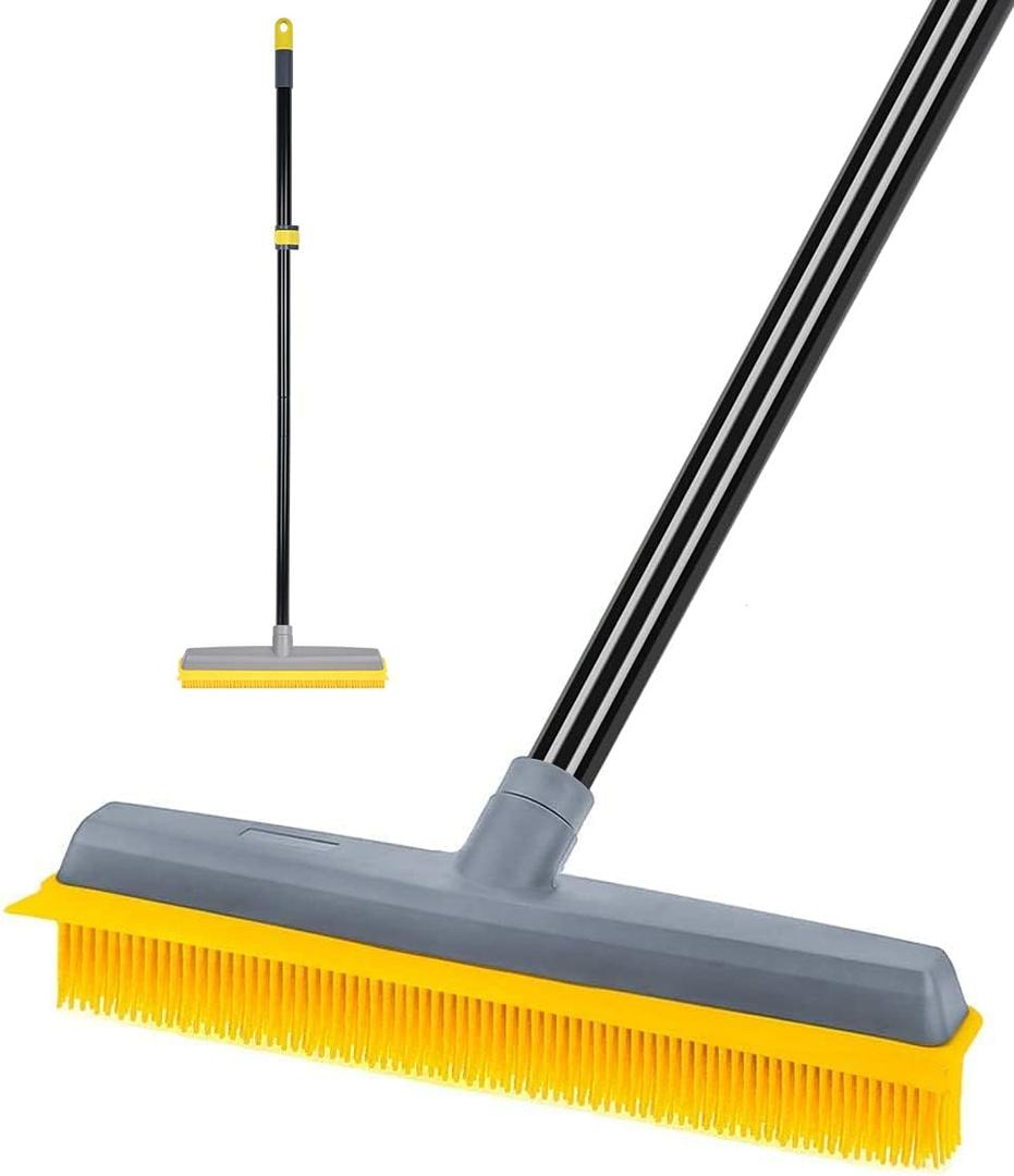 Pet Hair Broom Rubber Broom 59" Long Handle with Build-in Squeegee for Sweeping Hardwood Floor Tile