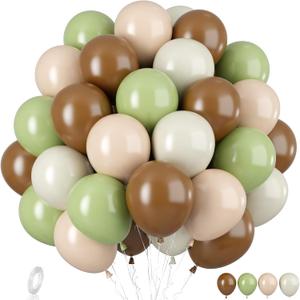 Sage Green and Brown Latex Balloons for Safari Jungle Woodland Theme Birthday Baby Shower Party Decorations (45PCS)