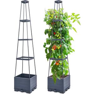 GENMOUS Raised Garden Bed with Tomato Planter Box Trellis, 56'' Tomato Cages for Garden, Tomato Planter Cage for Patio for Climbing Plants Vegetable Vine Flowers Outdoor & Indoor, 2 Pack