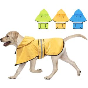 Weesiber Dog Raincoat, Adjustable Waterproof Dog Rain Jacket Poncho with Reflective Strip and Leash Hole, Lightweight Pet Rain Coat Large Dogs (L, Yellow)