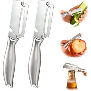2 x Multifunctional Vegetable Peeler for Peeling Potato Carrot(2 Pack) | 2 in 1 Full Stainless Steel Peeler Knife | Bottle Opener Function | Fruit Cucumber Slicer