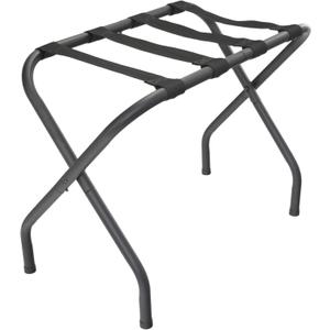 Folding Luggage Rack with Nylon Straps, Portable Suitcase Stand for Guest Room, Hotel, Bedroom, Camping, Travel Suitcase Holder, Black Metal Frame, 27.5 x 14.2 x 20.7 Inches