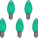 Durable 25 Sets of C7 Led Christmas Light Bulbs,E12 Faceted Green LED Light Bulbs for Outdoor&Indoor Use(Green)