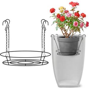 Adjustable Planter Inserts for Large Pots, 12-18" Plant Risers for Inside Pots, Black Stainless Steel Planter Insert with 4Hooks, Chain Pot Fillers for Tall Round Planters to Reduce Soil (1, black)