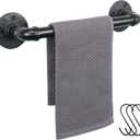 Industrial Pipe Towel Rack Towel Bar, Heavy Duty Wall Mounted Rustic Farmhouse Bath Towel Holder for Bathroom (Black, 12 inch)