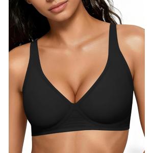 2026 Women Jelly Seamless Wireless Push Up Bras Deep V No Underwire Supportive Everyday Bra Full Coverage Plunge Bralettes (Small, Dark Black)