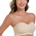 ANGOOL Strapless Bras for Women Wirefree Non-Slip Tube Top Invisible Bralette Seamless Padded Bandeau Bra, Beige, L