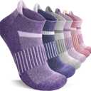 Anlisim 6 Pairs Merino Wool Ankle Running Hiking Socks Compression Support Breathable Thick Cushion No Show Socks for Women Men(Purple Mixed,M)