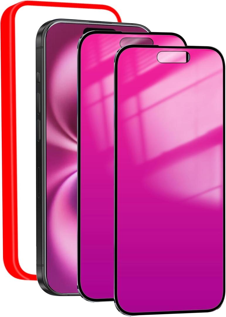 2 Pack Privacy Screen Protector for iPhone 16 Plus Anti-Spy Tempered Glass Gradient Colorful 16Plus Mirror Effect Full Coverage Anti Bluelight Anti-Bubble Alignment Frame 6.7 Inch (Pink)