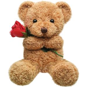 Civaner Valentine Bear Stuffed Animal Gift with Rose Funny Cute Bear Stuffed Animal Plush Gift for Valentine Mother Birthday Wedding Christmas, 11.8 Inches(Beige)