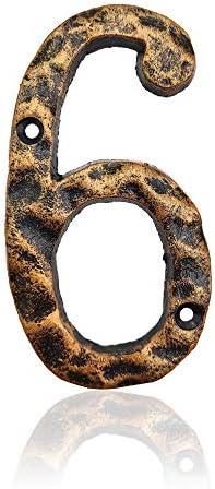 2 Pack 5.5 Inch House Numbers, Cast Iron Home Address Number, Featuring Solid/Heavy Duty & Sturdy, Uneven Bronze-colored,Number 6