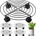 5 Packs 15.8 Inches Metal Plant Caddy with Wheels Extra-large Rolling Plant Stands Heavy-duty Wrought Iron Plant Roller Base Pot Movers Indoor Outdoor Plant Dolly with Casters Planter Tray Coaster (Black)