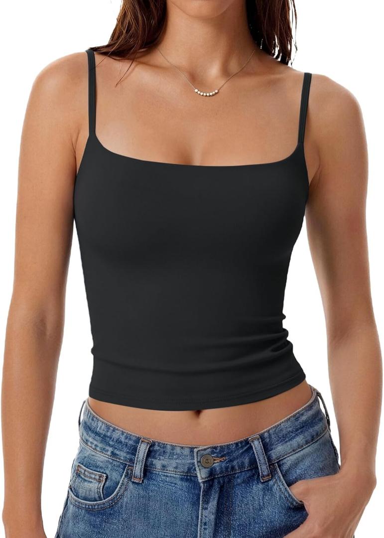 Avidlove Tank Tops for Women Square Neck Spaghetti Strap Double Lined Y2K Going Out Camisole Top (Black, XL)