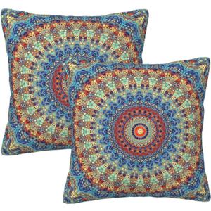 Boho Mandala Floral Throw Pillow Covers Set of 2 Navy Blue Orange Flower Pillowcases Cushion Case Square for Soft Home Decor Bed Couch Car Living Room 18x18 Inch
