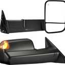 Tow Mirrors Compatible with 2009-2018 Dodge Ram 1500, 2010-2018 2500 3500, Flip Up Extended Trailer Towing Side Mirrors with Turn Signal, Power Heated, Black
