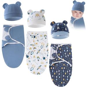 3 Sets Baby Swaddle Sleep Sack with Hat Set, Soft Swaddling Blankets Cute Baby Swaddling Blankets for 0-3 Months (Type 1)