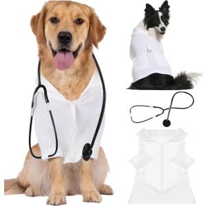 Dog Cat Halloween Doctor Surgeon Nurse Costumes Pet Doctor Clothes with Stethoscope Puppy Cosplay Party Apparel Outfits for Halloween Dogs Cats Holiday Uniform Cosplay Dress Up (White, XL)