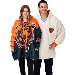 foco NFL Team Logo Reversible Oversized Sherpa Hoodie Sweatshirt Hoodeez, One Size
