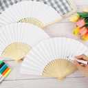 50pcs Paper Fans Handheld Folding Fans Bulk Fans for Line Dancing Bulk White Wedding Fans Folding Fans Handheld for Guest Dancing Party DIY Craft Photo Props Wall Decoration