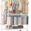 Homdox Heavy Duty Rolling Clothes Rack, Adjustable Clothing Rack for Hanging Clothes, Portable Closet Rack with 4 Hanging Rods, 2 Storage Shelves, 45" W x 20.5" D x 80" H, White