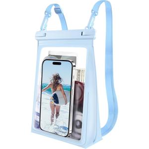 Large Waterproof Phone Pouch Floating, [Double Seals] IPX8 Waterproof Pouch for Beach Vacation, Cell Phone Dry Bag for iPhone Samsung Google All Phones Light Blue