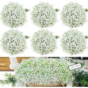 144Pcs Babys Breath Artificial Flowers for Outdoors, White Faux Baby Breath Flowers Artificial Bulk, Fake Babies Breath Flores Gypsophila for Wedding Bouquet Home Arrangements Garden Decor