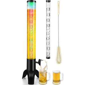 Drink Tower, 3L Mimosa Tower Dispenser With Ice Tube and Led Light, Tabletop Beer Dispenser 3.17 Qt./100oz, Ideal for Parties Bars Pubs Restaurants