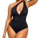Women's One Piece Swimsuit Tummy Control Ruched Full Coverage Bathing Suit V Neck Slimming Swimwear XXL