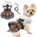 XS Dog Sweater with Leash Set D Ring Plaid Fleece Dog Clothes for Small Dogs Girl Boy Winter Pet Dress, Cold Weather Puppy Coat Winter Sweater for Chihuahua Yorkie Cat Puppy Costumes, XS