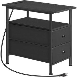 HOOBRO End Table with Charging Station, Narrow Side Table, Nightstand with 2 Non-Woven Drawers, Slim Sofa Side Table, for Small Spaces, Living Room, Bedroom, Black BB486UBZ01