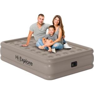 Air Mattress Full with Built in Pump Raised, with Comfortable Plush, Inflatable Blow Up Mattress, Portable Airbed for Home, Guests, Camping(Khaki, 18 Height)