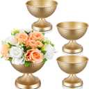 4 Pcs Gold Urn Vases for Centerpieces 6 Inch Hammered Compote Bowl Vases Set for Wedding Vintage Metal Vase Table Decoration with Anti-Slip Mat for Christmas Anniversary Party