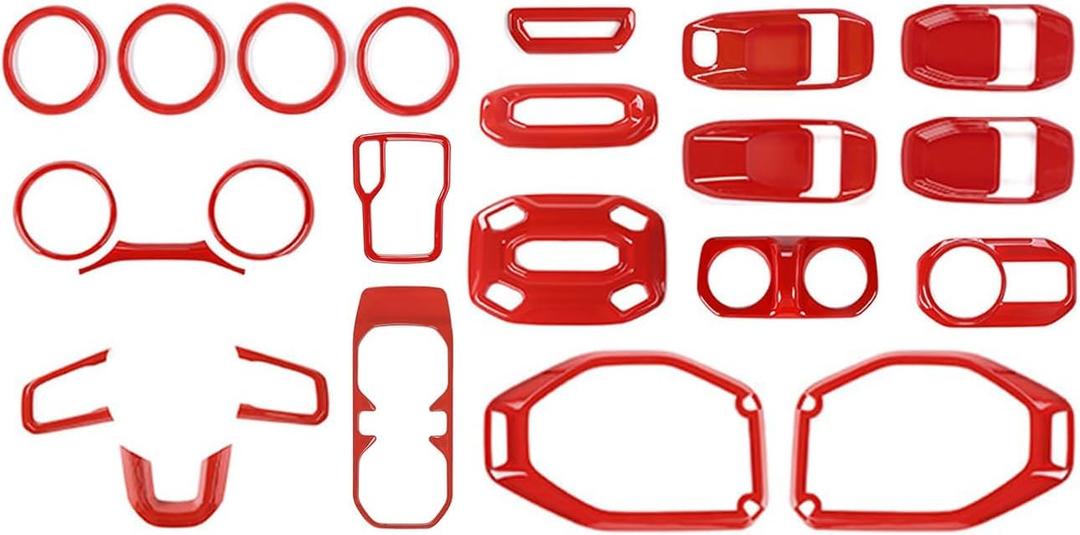JWWY for JL Interior kit Set,Air Vent Start Door Handle Window Button Cup Holder Reading Light Cover Center Console Dashboard Trim for 2018-2023+Jeep Wrangler JL Interior Accessories,4xe 23pcs ABS Red