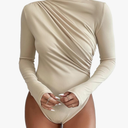 SweatyRocks Women's Bodysuit Mock Neck Casual Ruched Long Sleeve Jumpsuit Size M