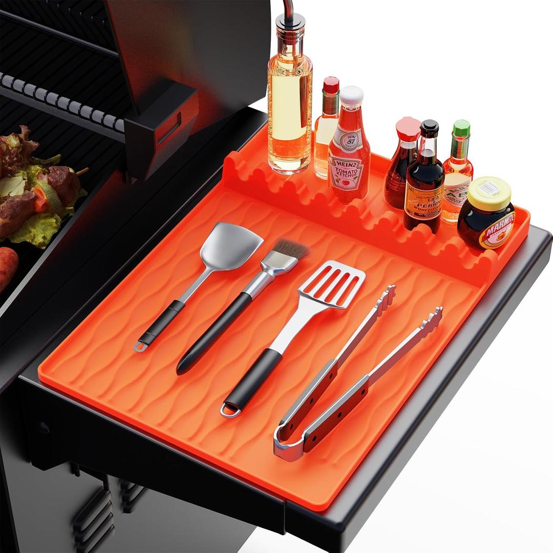 Blackstone Silicone Grill Tool Mat with Drip Pad, Side Mat for Outdoor Kitchen Countertop, Orange