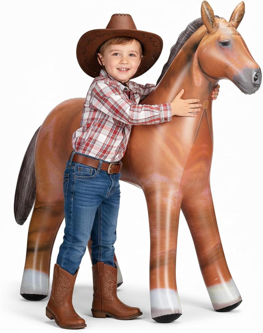 37" Inflatable Horse Decoration - Blow Up Brown Horse Toy for Kids Western, Cowboy, Barnyard, Farm & Rodeo Party Supplies, Birthday, Fall Festivals, Baby Shower, Halloween & Holiday Décor